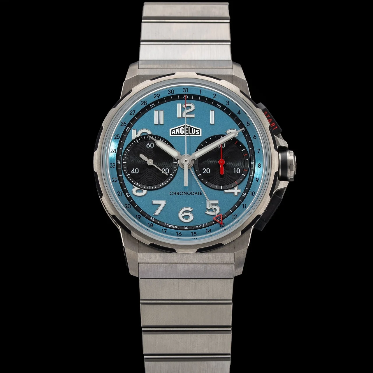 Angelus Chronodate Titanium Ice Blue 0CDZF.U03A.M009 210009N37316 42 mm kol saati