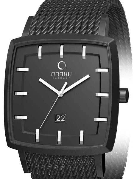 Obaku Harmony 40mm Wide Quartz Watch with Black Mesh Bracelet #V134GBBMB kol saati