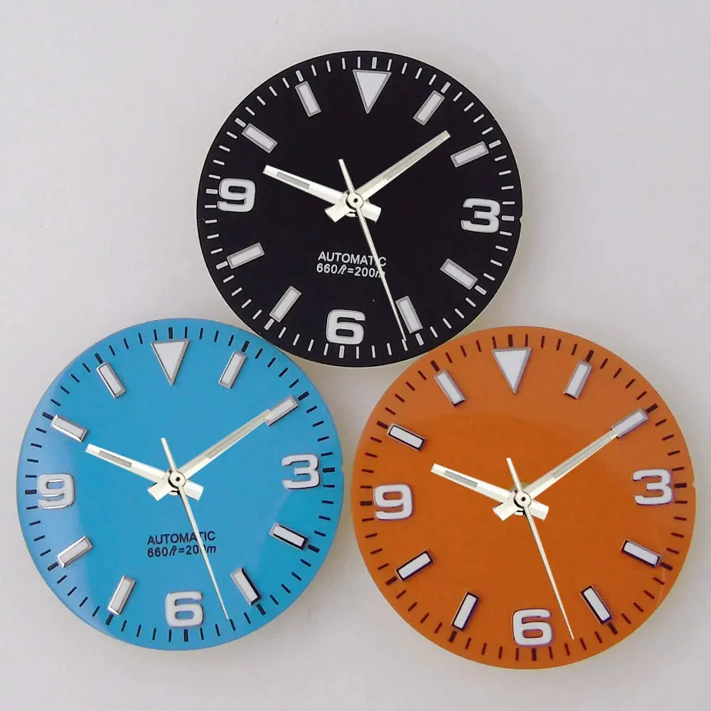 Tandorio Explorer Watch Dial 29mm Watch Dial Explore Dial Face for NH35 NH36 Movement Black/Orange/Blue Steel Watch parts Green Lume Replacement Parts 1005006176803201-A orange dial hand 29 mm kol saati