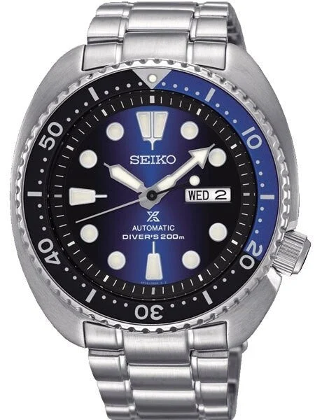Seiko Turtle Prospex Automatic Dive Watch with Radiant Blue Dial and Stainless Steel Brace