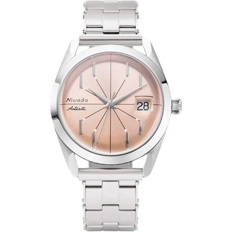 Nivada Grenchen Antartic Spider Salmon Dial Silver Bezel 32042A13 38 mm kol saati