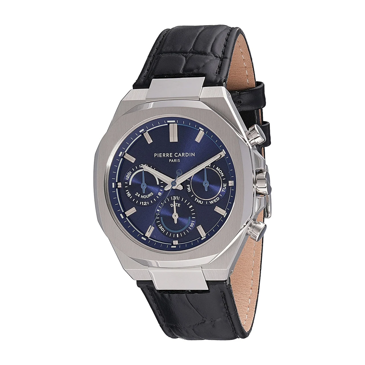 Elysee Maison 8 Vogue Men’s 42mm Stainless Steel Watch - Blue Dial with Black Leather Strap CF.1001.LB.3 42 mm kol saati