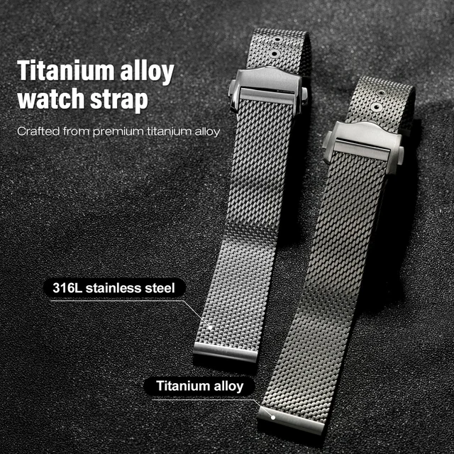 Watchdives Premier Adjustable Mesh Watch Band Strap 20mm 新高质量-316L不锈钢/长款-20mm无logo海马网鲨带-不要