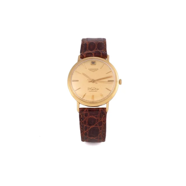 Longines Ref. 3407, self-winding, centre-seconds, date, calibre 341, gold dial; “Flagship”