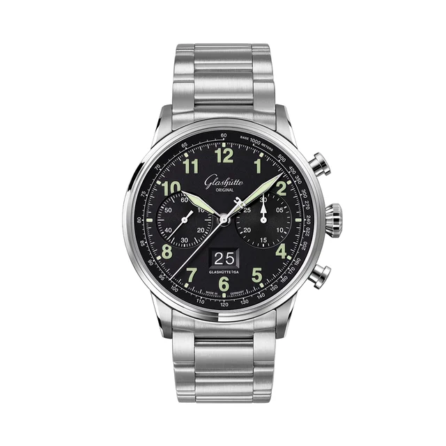 Glashutte Original Senator Chronograph Navigator 41mm - Black Lacquer on Bracelet 1-37-24-
