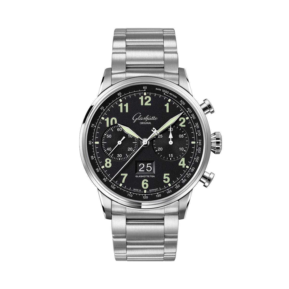 Glashutte Original Senator Chronograph Navigator 41mm - Black Lacquer on Bracelet 1-37-24-20-12-71 41 mm kol saati