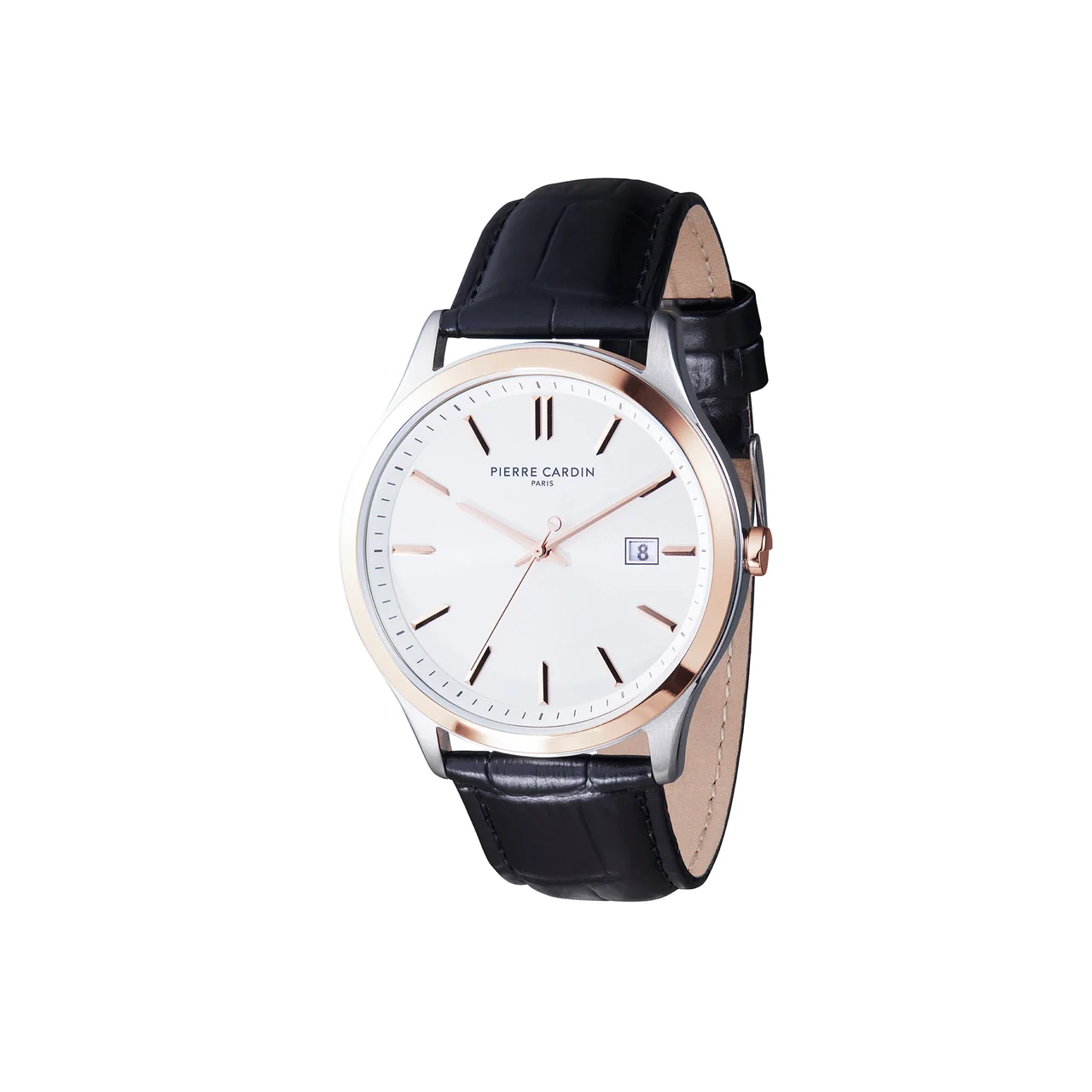 Épinettes Essential Two tone Watch with Silver Dial and Black Leather Strap CQI.0003 42 mm kol saati