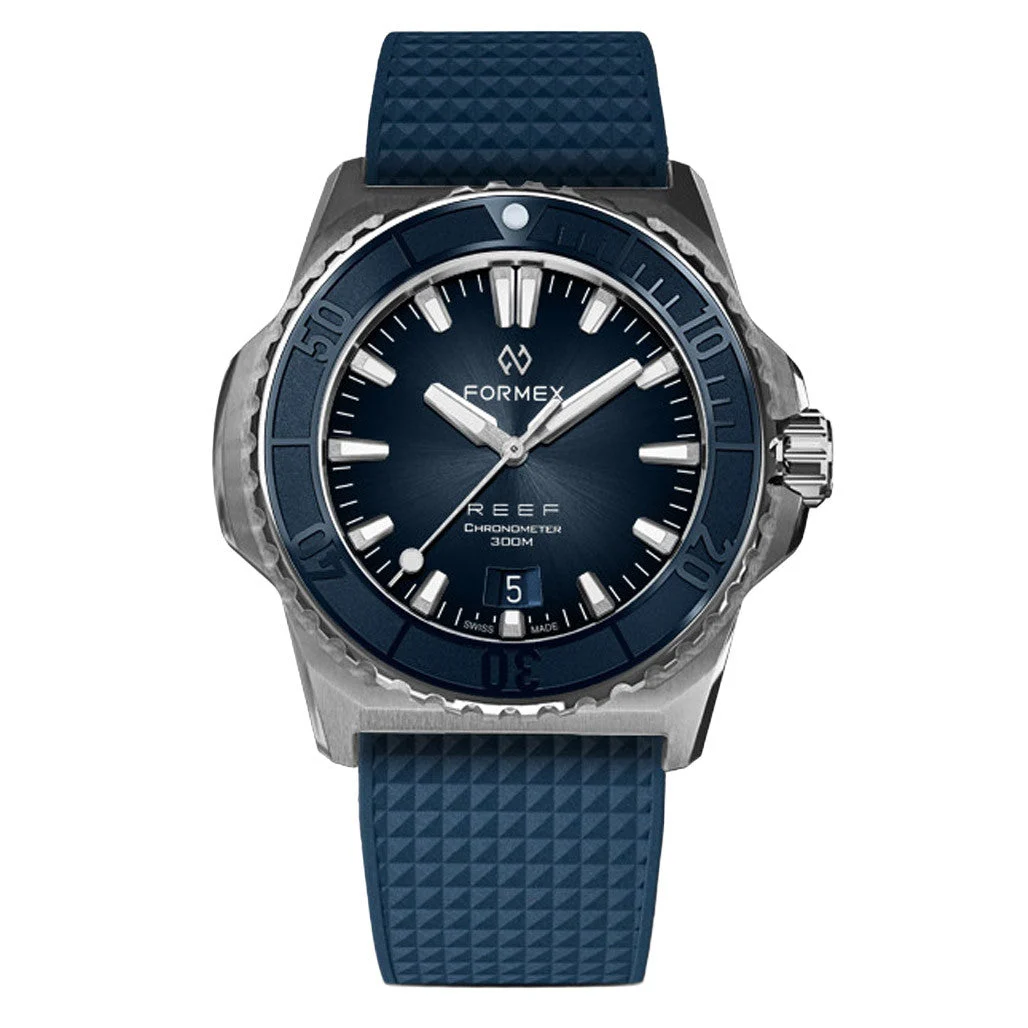Formex Baby REEF 39.5mm Swiss Automatic Chronometer Dive Watch with Sunburst Blue Dial #2201.1.6333.930 39.5 mm kol saati