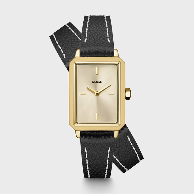 CLUSE Fluette Watch Double Leather, Black, Full Gold Colour CW11517 kol saati