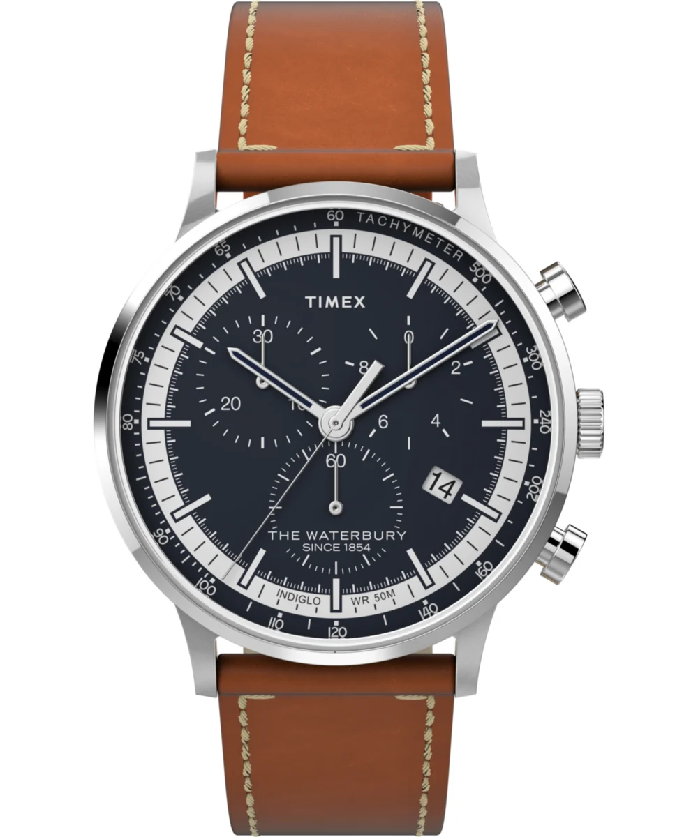 Timex Waterbury Classic Chronograph 40mm Leather Strap Watch TW2V30800 40 mm kol saati