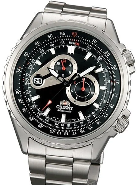Orient Automatic Speedster Watch with Day and Date, 24-Hour Sub-Dial #ET0M001B kol saati