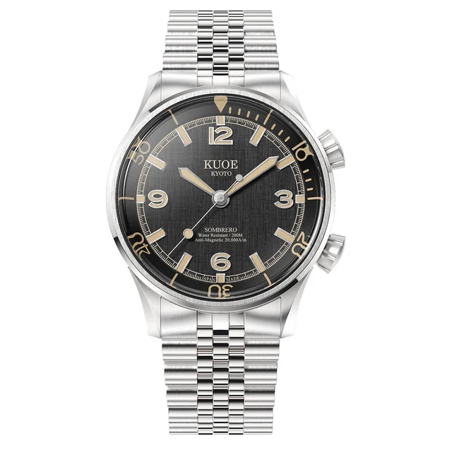 Kuoe Sombrero 90-011 Black Linen Textured Dial Watch #SM90011-BK-JUB kol saati