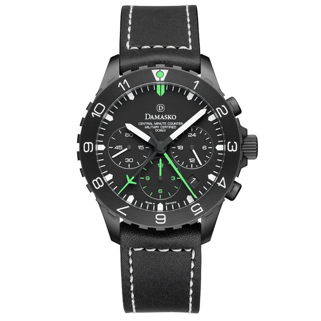 Damasko Black 42mm Chronograph with a Stopwatch and a 12-hour Totalizer #DC86/2Bk-Gn kol s