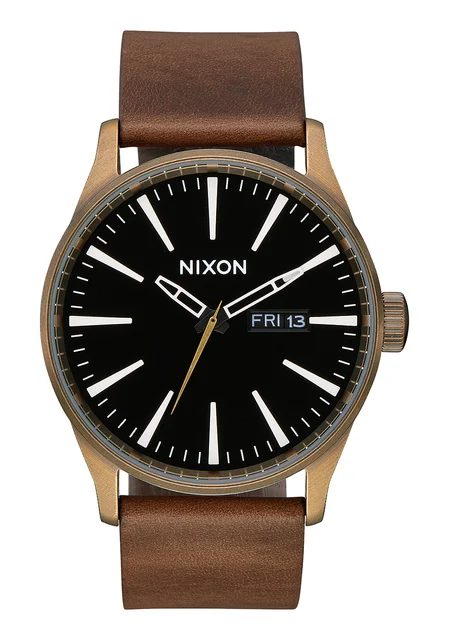 Nixon US Sentry Leather - Brass / Black / Brown A105-3053-00 kol saati