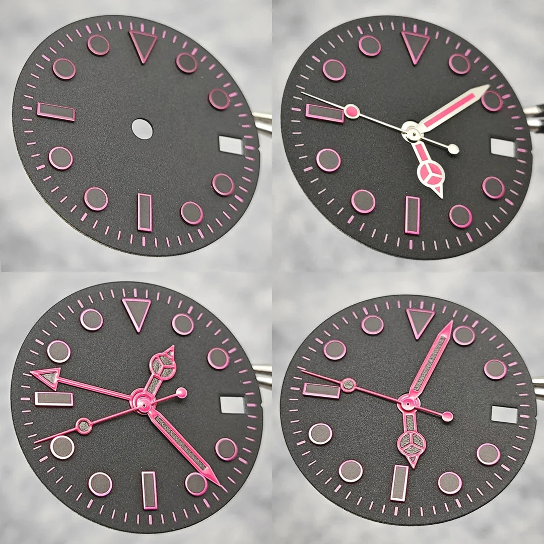 Tandorio Watch Dial + 4 Pointer Set GMT Mechanical Accessories SUB Watch Dial Modification Parts for NH34 and NH35 Movements 14:202422807#4hands dial 28.5 mm kol saati