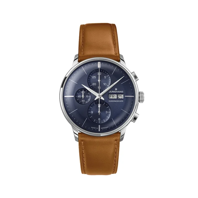 Junghans Meister Chronoscope 40.7mm - Blue on Leather Strap 27.4526.03 kol saati