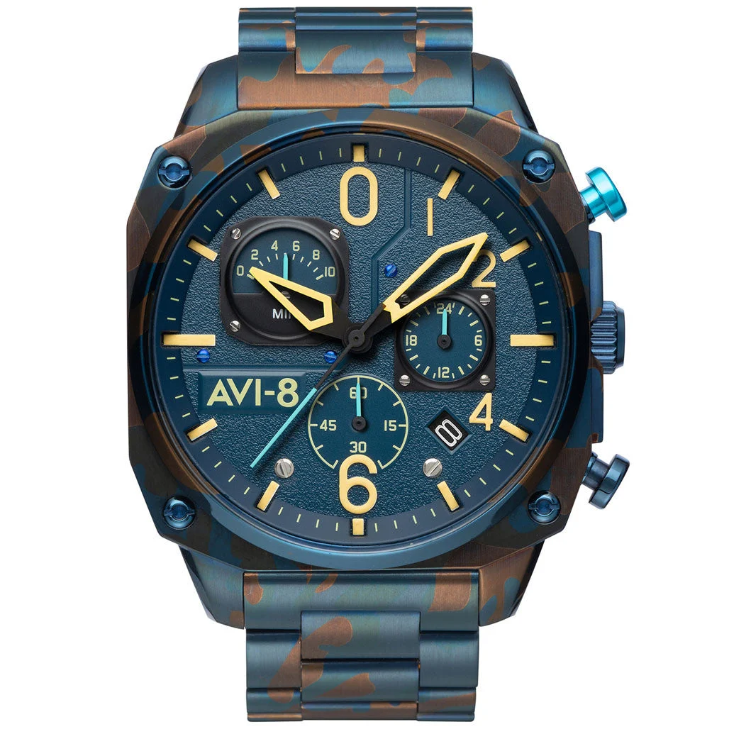 AVI-8 Hawkeye Hunter Air Camo, Retrograde Chronograph, AR Crystal #AV-4052-33 45 mm kol saati