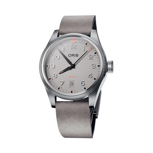 Oris ProPilot Date 41mm - Chalk Grey on Leather Strap 733 7805 4163-07 6 20 15LC kol saati