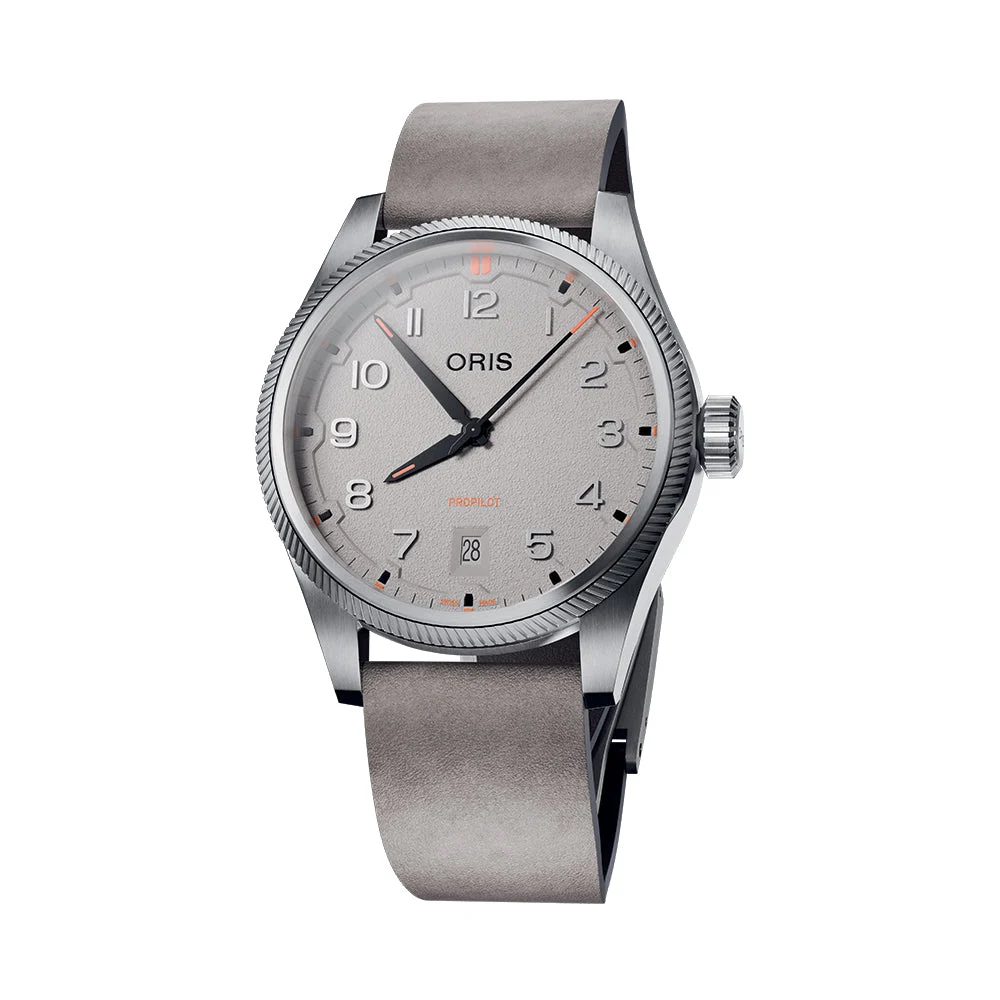 Oris ProPilot Date 41mm - Chalk Grey on Leather Strap 733 7805 4163-07 6 20 15LC 41 mm kol saati