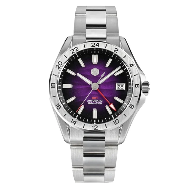 San Martin Watches San Martin 39mm Automatic GMT Watch with Purple Sand Dial #SN0129-D kol