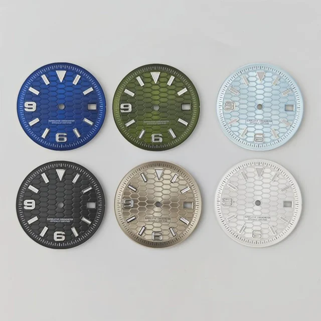 Tandorio Land-Dweller Dial honey comb texture for Nh35 movement green luminous with hands