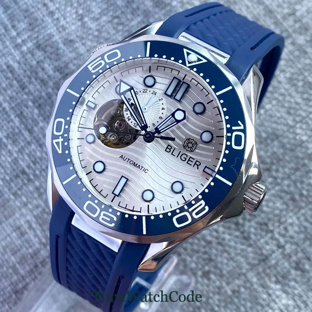 Tandorio Bliger Seamaster Skeleton Sapphire Glass 3ATM TD266 Open Heart 14:200005100#black BLIGER 41 mm kol saati