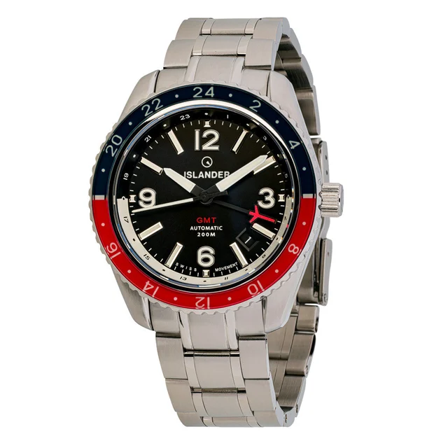 Islander Republic Swiss Automatic GMT Watch with Black Dial #ISL-138 kol saati