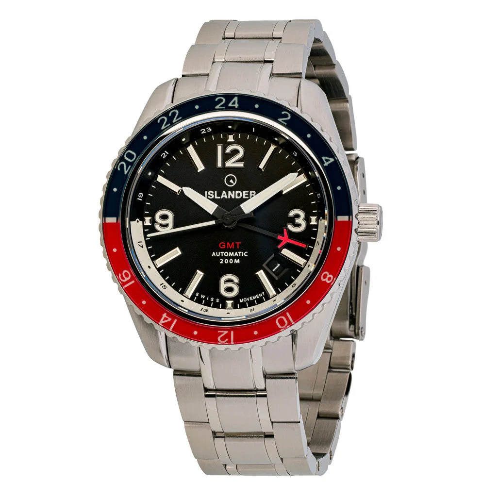 Islander Republic Swiss Automatic GMT Watch with Black Dial #ISL-138 40 mm kol saati