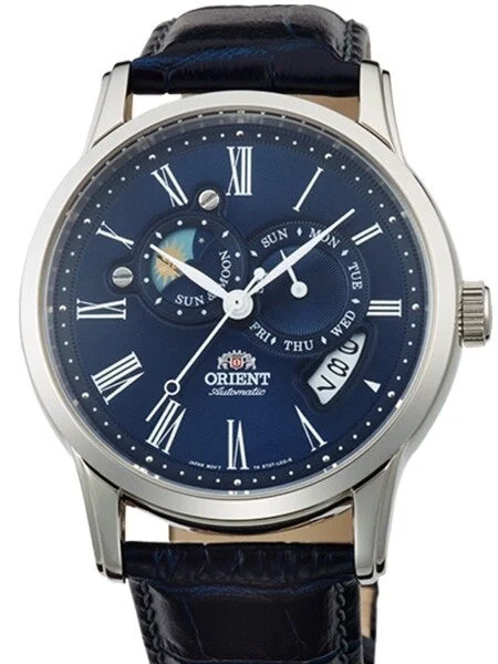 Orient Scratch and Dent - Automatic Sun and Moon Watch with Blue Dial, Sapphire Crystal #E