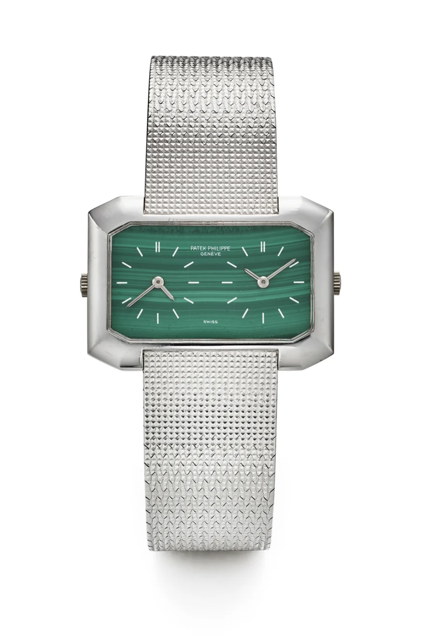 Patek Philippe PATEK PHILIPPE REF. 4404-5, TWO-TIME ZONE WITH TWO MOVEMENTS AND MALACHITE DIAL; “ DUAL-TIME” SO-CALLED “GEMINI”; 18K WHITE GOLD kol saati