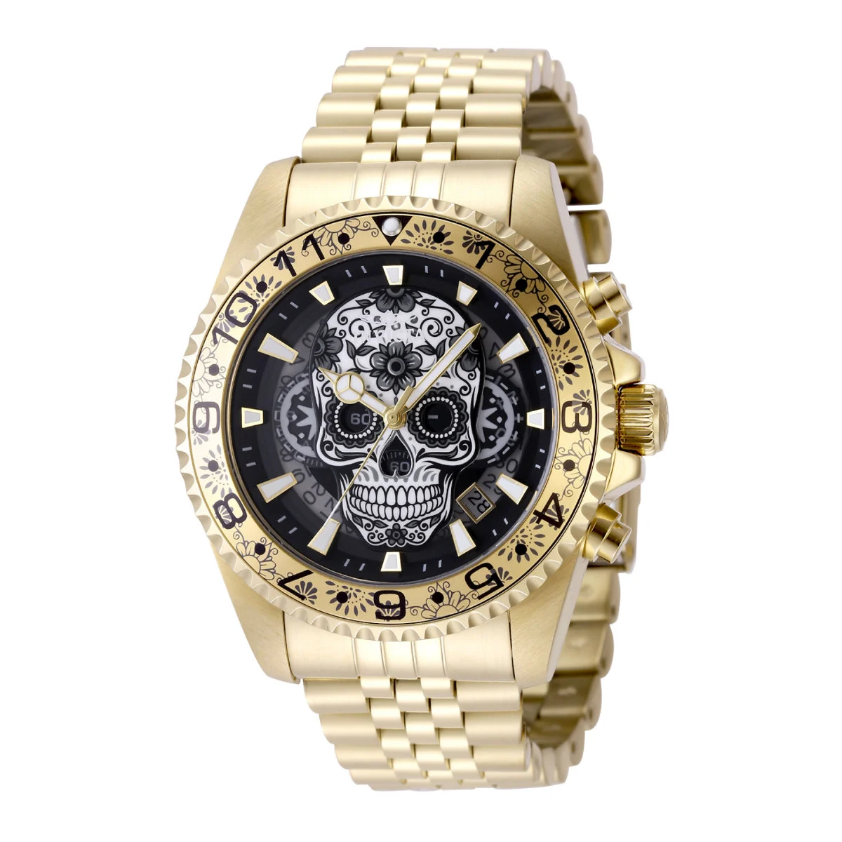 Invicta Pro Diver Dia De Los Muertos Watch - 43mm, Gold (48951) 43 mm kol saati