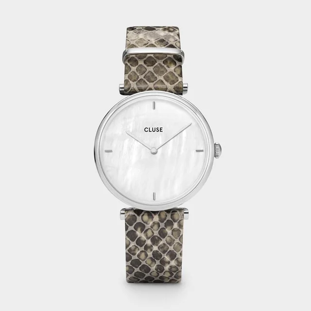 CLUSE Triomphe Watch Leather, Grey Python, Silver Colour CW0101208009 kol saati