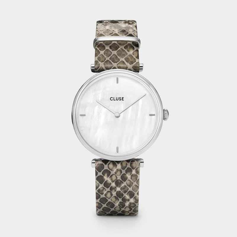 CLUSE Triomphe Watch Leather, Grey Python, Silver Colour CW0101208009 kol saati