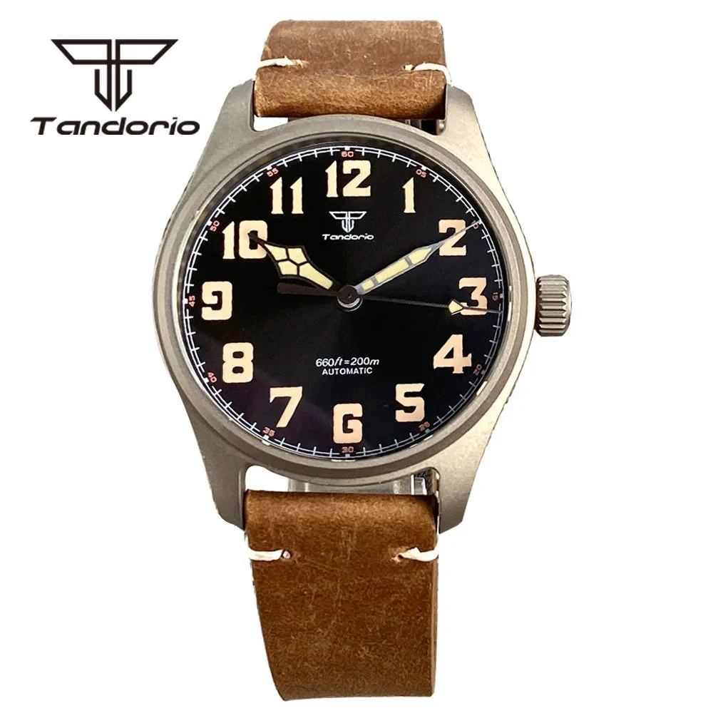 Tandorio Watches Tandorio 39mm Titanium Pilot Watches Sapphire NH35A PT5000 TD167 14:100005979#black logo dial 2;5:57000035#PT5000 movement 39 mm kol saati
