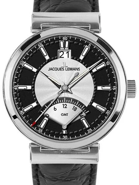 Jacques Lemans Verona Big Date Watch with Retrograde 24-Hour GMT Sub-Dial #1-1697A kol saa