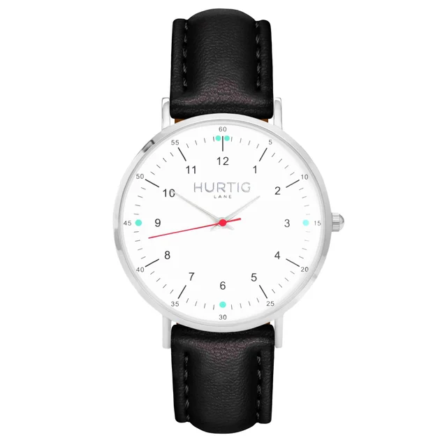 Hurtig Lane Vegan Watches Moderno CACTUS Leather Watch Silver, White & Black kol saati