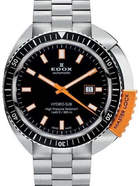 EDOX Hydro-Sub Swiss Automatic Dive Watch with MasterLock #80301-3NOM-NIN kol saati