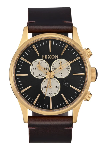 Nixon US Sentry Chrono Leather - Gold / Indigo / Brown A405-5033-00 kol saati