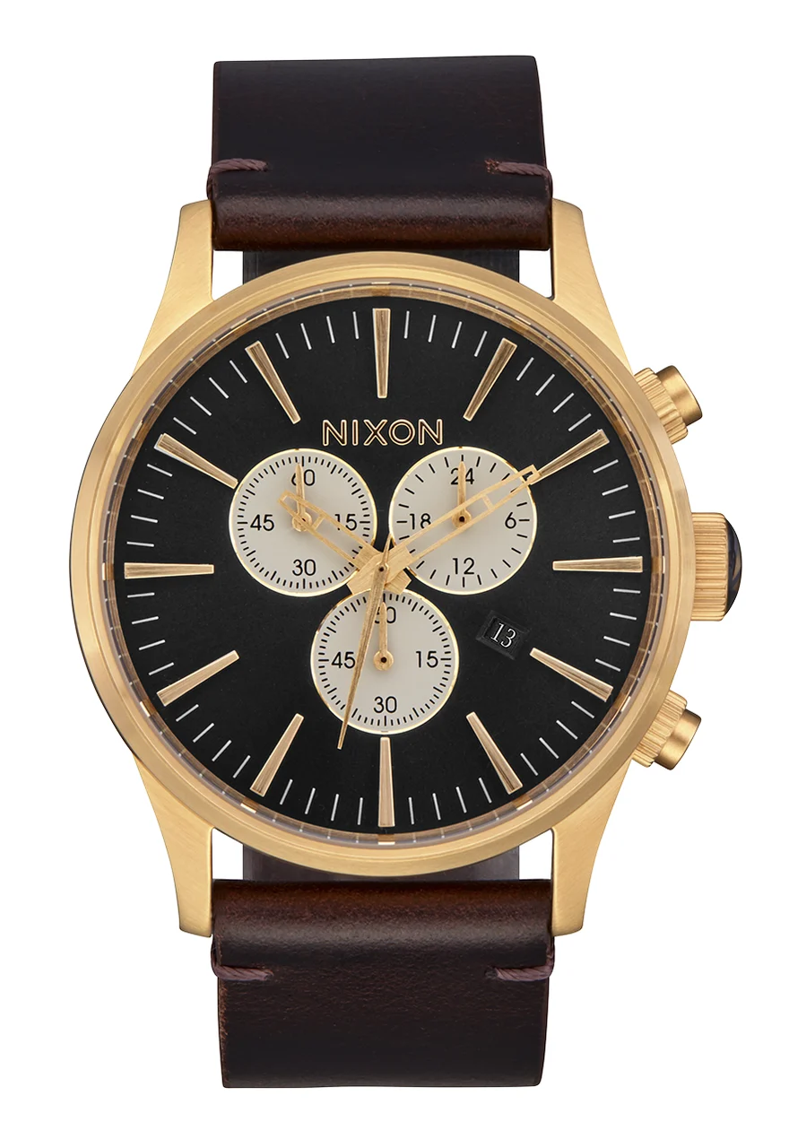 Nixon US Sentry Chrono Leather - Gold / Indigo / Brown A405-5033-00 kol saati