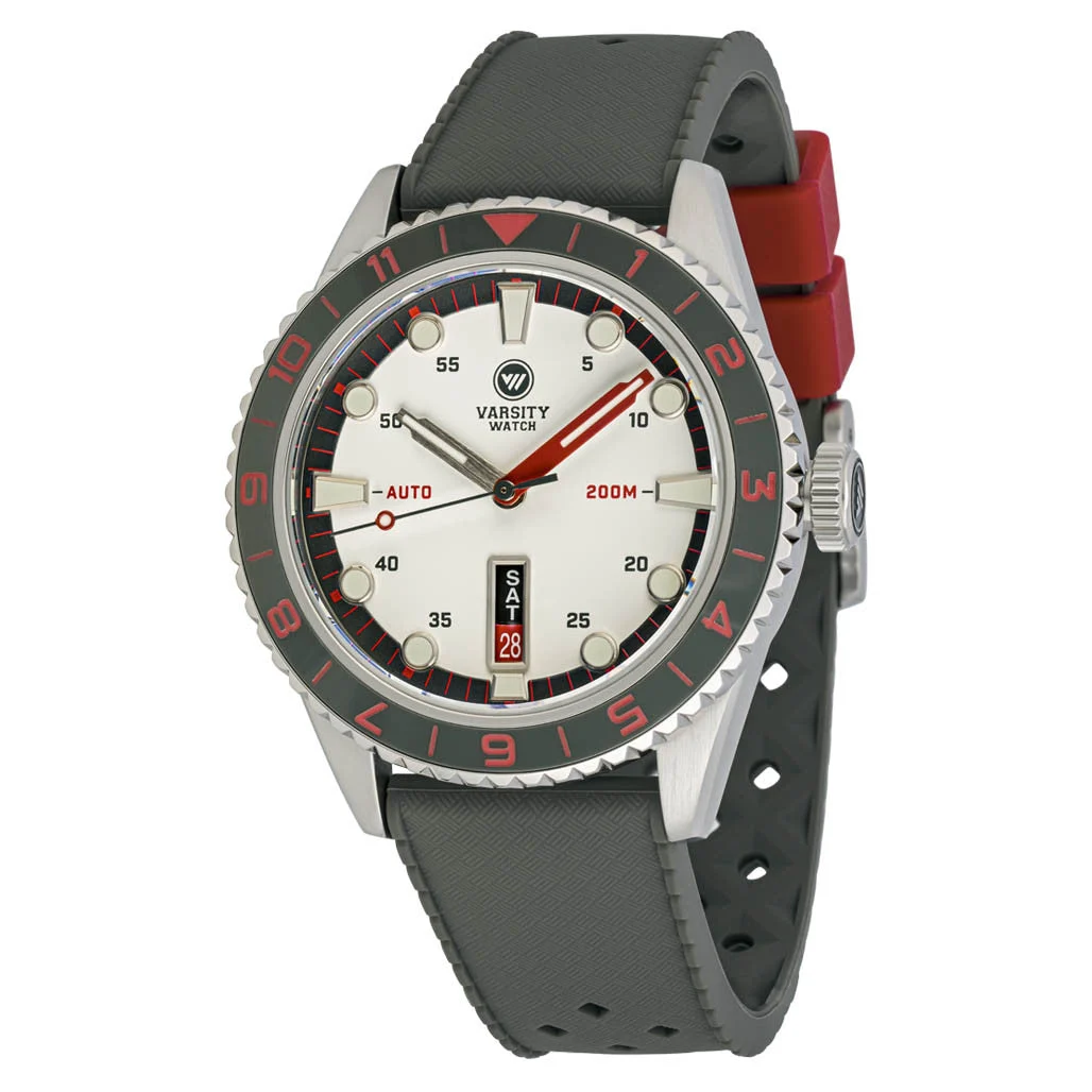 Varsity Watch Varsity Automatic Watch with White Dial, Grey and Red Accents #VW-06 47 mm kol saati