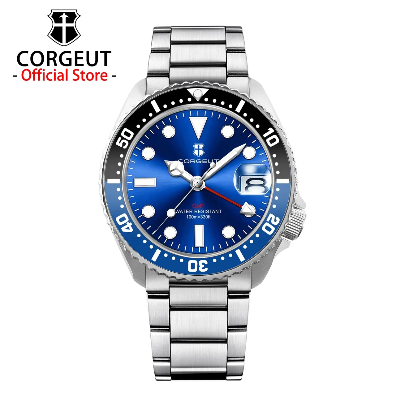 Tandorio CORGEUT Quartz GMT Watch SKX007 Mod Sapphire Ronda 515 GMT Quartz MOVT 10bar 12000058901487610 41 mm kol saati