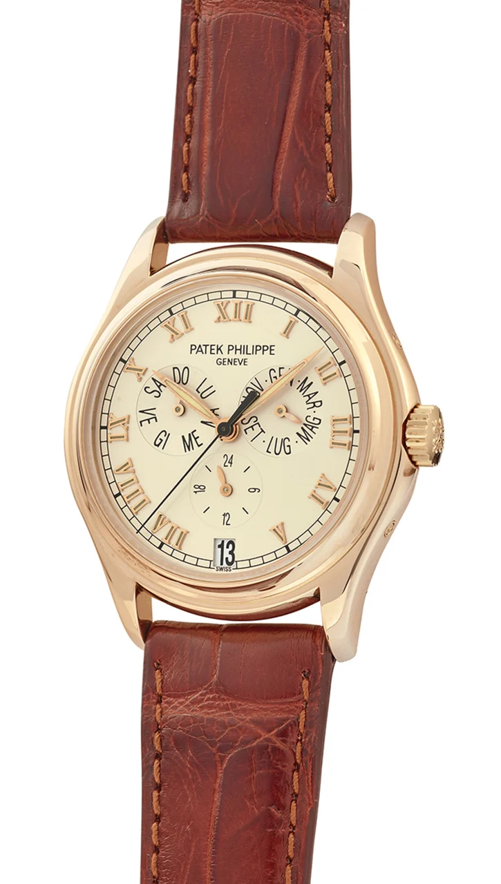 Patek Philippe PATEK PHILIPPE REF. 5035R, ANNUAL CALENDAR “BLANC CERAMIQUE DIAL”, 18K PINK GOLD, WITH ORIGINAL PP WARRANTY AND TRAVELLING LEATHER POUCH kol saati