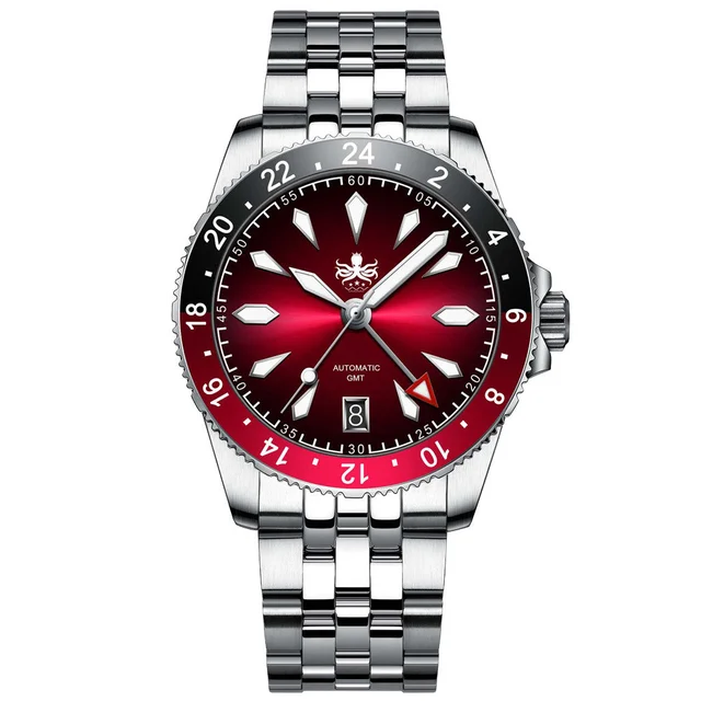 Phoibos Voyager GMT Automatic Watch with Red Dial #PY043D kol saati