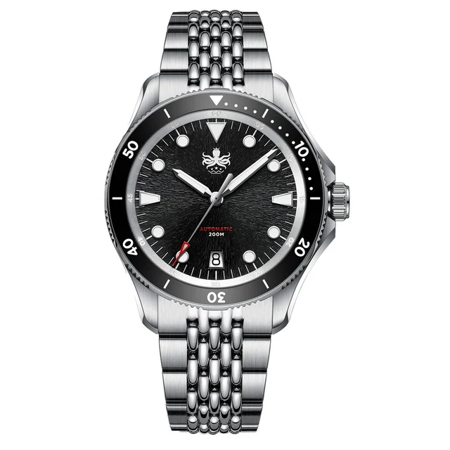 Phoibos Delphinus Automatic Dive Watch with Black Sunray Dial #PY055CD kol saati