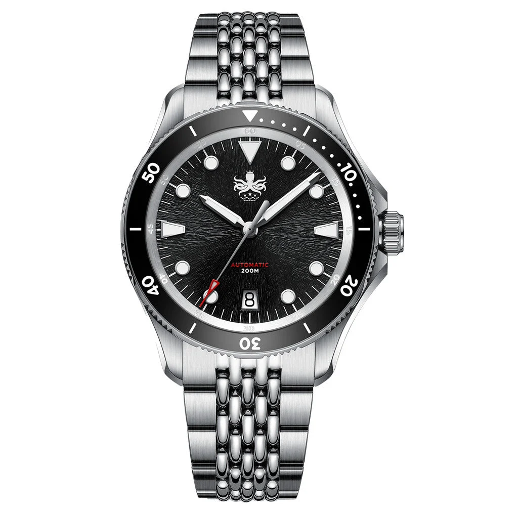 Phoibos Delphinus Automatic Dive Watch with Black Sunray Dial #PY055CD 39 mm kol saati