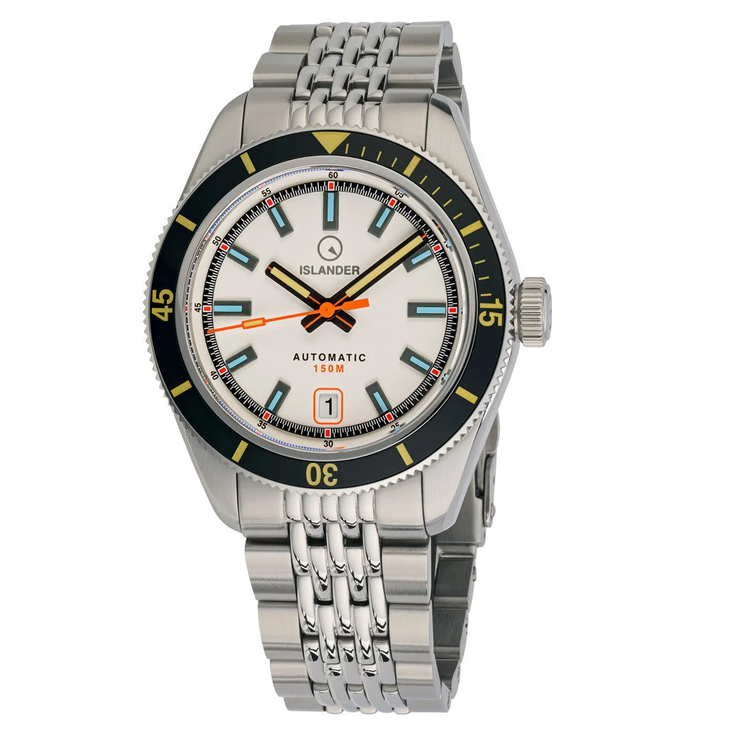 Islander Port Jefferson Skin Diver Automatic Watch with White Dial #ISL-176 48 mm kol saati