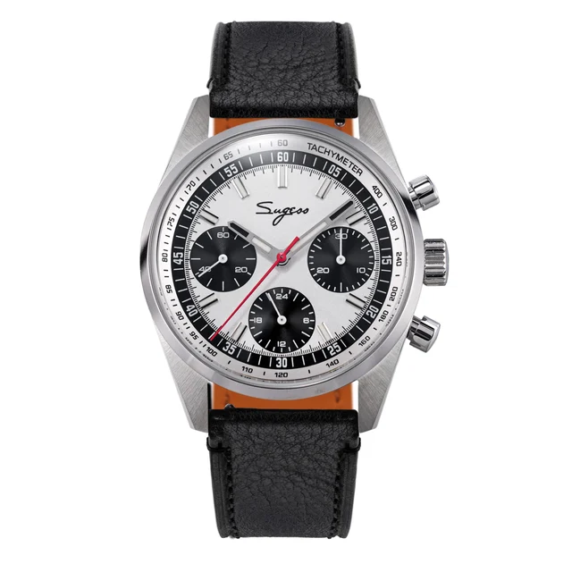 Sugess Chronograph Stainless Steel Panda Dial Silver Hand Blac S465 Chronograph Stainless