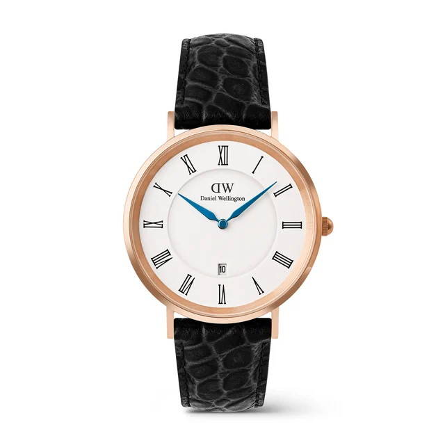 DANIEL WELLINGTON Classic Roman Numerals Date Black Croc Belly Rose Gold DW00100916 kol sa