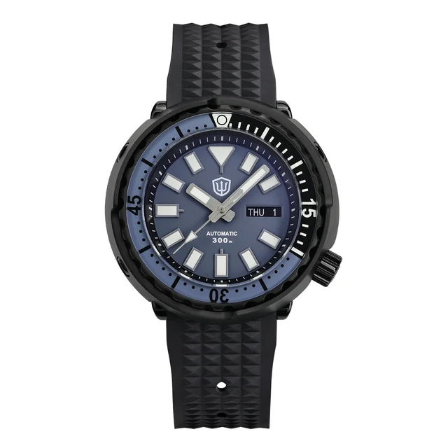 Watchdives PVD Coated Tuna Automatic Dive Watch Watchdives-罐头(蓝灰面)-华府带 (库存) 620 kol saati