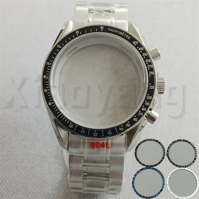 Tandorio Watches SpeedMaster Case 40mm VK63 Silver Watch Case Blue Green Black Silver Insert With Coated Glass For VK63 Quartz Chronograph Movement Steel Bracelet 14:200025551#blue;200000046:201720836#VK63 40 mm kol saati